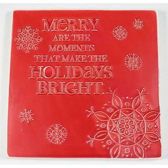 Hallmark  "Merry Are The Moments" Red Christmas Snowflake Tile Trivet - Picture 1 of 3